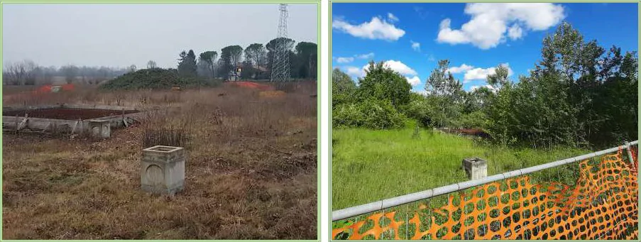 Area di servizio in esercizio e terreno con opere